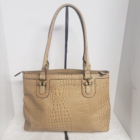 Etienne Aigner Tan Croc Embossed Leather Shoulder Tote Bag - Picture 5 of 16